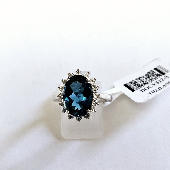 Genuine London Blue Topaz & White Topaz Ring in Rhodium/ Sterling Silver Sz 8! - Picture 9 of 16